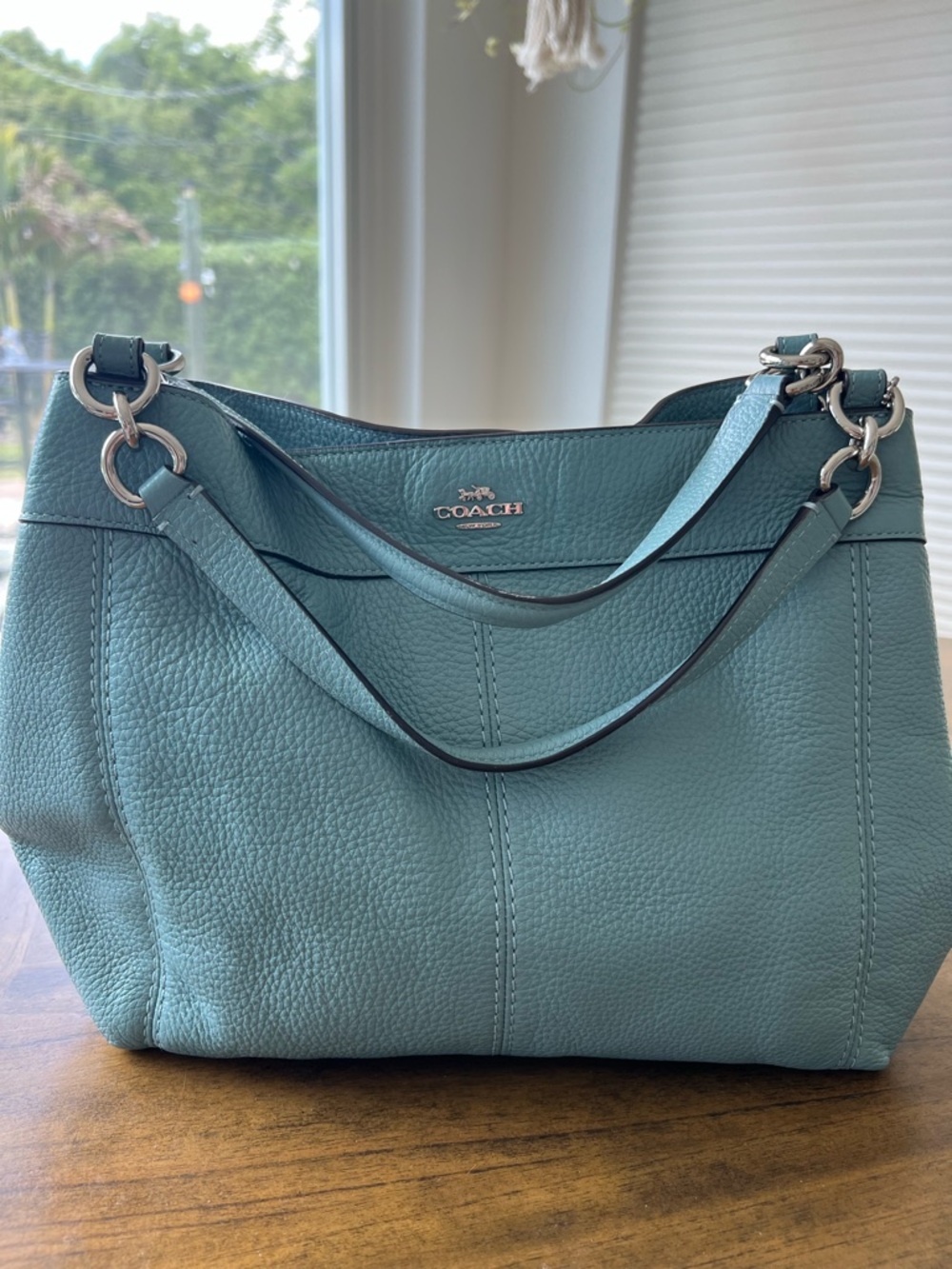 Coach Pebble Leather Shoulder Bag Blue with Shoulder and Crossbody straps - Picture 4 of 12